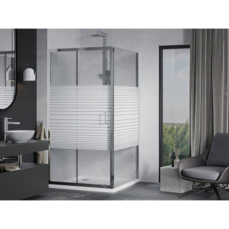 Mexen Apia výsuvná sprchová kabína 90 x 90 cm, transparentná/pruhy, chróm + plochá sprchová vanička - 840-090-090-01-20-4010