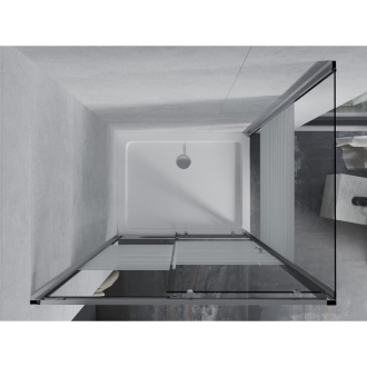 Mexen Apia výsuvná sprchová kabína 120 x 90 cm, transparentná/pruhy, chróm + plochá sprchová vanička - 840-120-090-01-20-4010