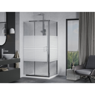 Mexen Apia výsuvná sprchová kabína 140 x 70 cm, transparentná/pruhy, chróm + plochá sprchová vanička - 840-140-070-01-20-4010