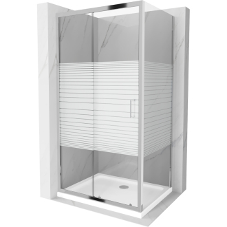 Mexen Apia výsuvná sprchová kabína 140 x 80 cm, transparentná/pruhy, chróm + plochá sprchová vanička - 840-140-080-01-20-4010