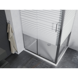 Mexen Apia výsuvná sprchová kabína 140 x 80 cm, transparentná/pruhy, chróm + plochá sprchová vanička - 840-140-080-01-20-4010