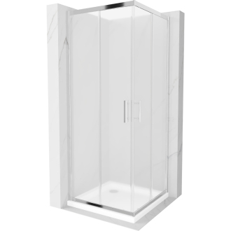Mexen Rio štvorcový sprchovací kút 90 x 90 cm, mráz, chróm + plochá sprchová vanička - 860-090-090-01-30-4010