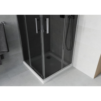 Mexen Rio štvorcová sprchová kabína 90 x 90 cm, grafit, chróm + plochá sprchová vanička - 860-090-090-01-40-4010