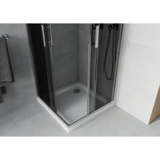 Mexen Rio štvorcová sprchová kabína 90 x 90 cm, grafit, chróm + plochá sprchová vanička - 860-090-090-01-40-4010