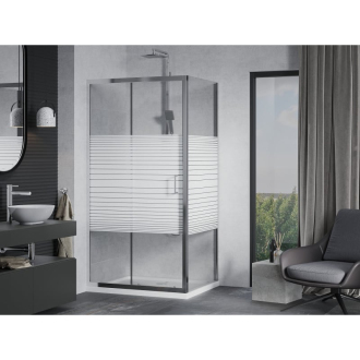 Mexen Apia výsuvná sprchová kabína 100 x 70 cm, transparentná/pruhy, chróm + plochá sprchová vanička - 840-100-070-01-20-4010