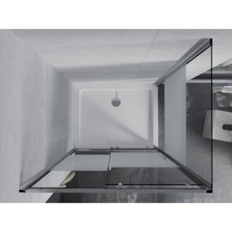 Mexen Apia výsuvná sprchová kabína 100 x 80 cm, transparentná/pruhy, chróm + plochá sprchová vanička - 840-100-080-01-20-4010