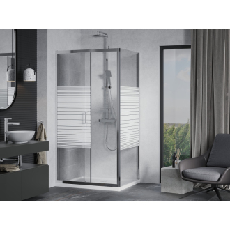 Mexen Apia výsuvná sprchová kabína 100 x 80 cm, transparentná/pruhy, chróm + plochá sprchová vanička - 840-100-080-01-20-4010