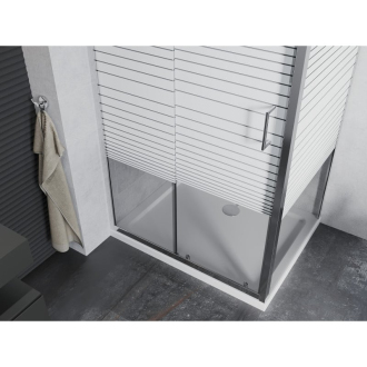Mexen Apia výsuvná sprchová kabína 100 x 90 cm, transparentná/pruhy, chróm + plochá sprchová vanička - 840-100-090-01-20-4010