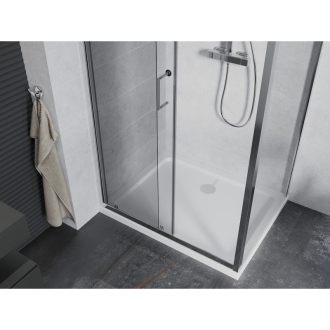 Mexen Apia výsuvná sprchová kabína 130 x 90 cm, transparentná, chróm + plochá sprchová vanička - 840-130-090-01-00-4010