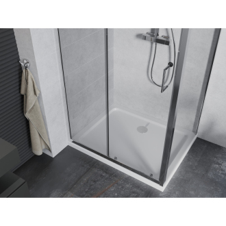 Mexen Apia výsuvná sprchová kabína 130 x 90 cm, transparentná, chróm + plochá sprchová vanička - 840-130-090-01-00-4010