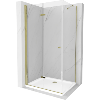 Mexen Lima skladací sprchovací kút 80 x 90 cm, transparentná, zlatá + plochá sprchová vanička - 856-080-090-50-00-4010
