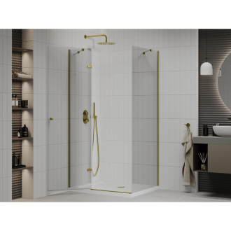 Mexen Roma sklopná sprchová kabína 90 x 70 cm, priehľadná, zlatá + plochá sprchová vanička - 854-090-070-50-00-4010