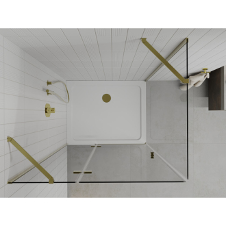 Mexen Roma sklopná sprchová kabína 90 x 80 cm, priehľadná, zlatá + plochá sprchová vanička - 854-090-080-50-00-4010