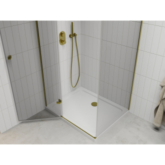Mexen Roma sklopná sprchová kabína 90 x 80 cm, priehľadná, zlatá + plochá sprchová vanička - 854-090-080-50-00-4010