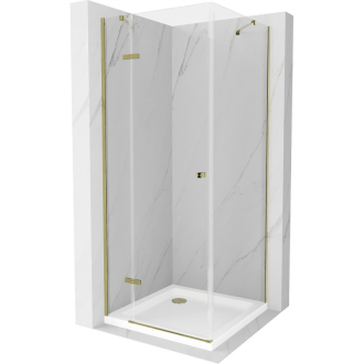 Mexen Roma sklopná sprchová kabína 90 x 90 cm, priehľadná, zlatá + plochá sprchová vanička - 854-090-090-50-00-4010