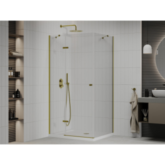 Mexen Roma sklopná sprchová kabína 100 x 80 cm, priehľadná, zlatá + plochá sprchová vanička - 854-100-080-50-00-4010