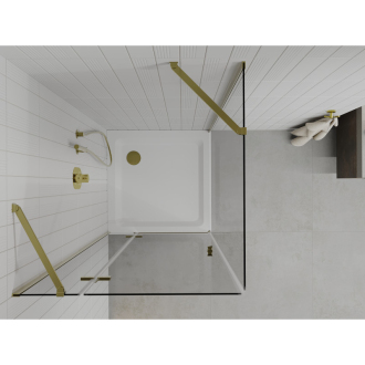 Sprchovací kút Mexen Roma naklápací 100 x 100 cm, transparentný, zlatá + sprchová vanička plochá - 854-100-100-50-00-4010