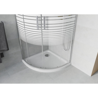 Sprchovací kút Mexen Rio polkruhový 80 x 80 cm, pruhy, chróm + Sprchová vanička plochá, biela - 863-080-080-01-20-4110