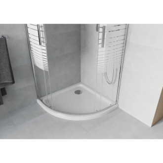 Sprchovací kút Mexen Rio polkruhový 80 x 80 cm, pruhy, chróm + Sprchová vanička plochá, biela - 863-080-080-01-20-4110
