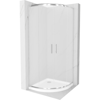 Sprchovací kút Mexen Rio polkruhový 90 x 90 cm, mráz, chróm + sprchová vanička plochá, biela - 863-090-090-01-30-4110