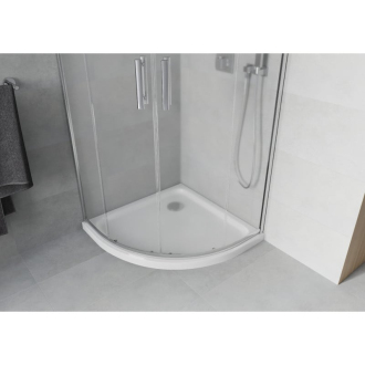 Sprchovací kút Mexen Rio polkruhový 90 x 90 cm, mráz, chróm + sprchová vanička plochá, biela - 863-090-090-01-30-4110