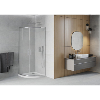Sprchovací kút Mexen Rio polkruhový 90 x 90 cm, mráz, chróm + sprchová vanička plochá, biela - 863-090-090-01-30-4110