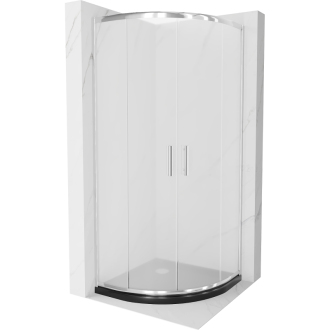 Sprchovací kút Mexen Rio polkruhový 90 x 90 cm, mráz, chróm + sprchová vanička plochá, čierna - 863-090-090-01-30-4170
