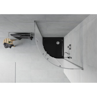 Sprchovací kút Mexen Rio polkruhový 90 x 90 cm, mráz, chróm + sprchová vanička plochá, čierna - 863-090-090-01-30-4170