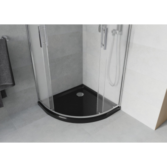 Sprchovací kút Mexen Rio polkruhový 90 x 90 cm, mráz, chróm + sprchová vanička plochá, čierna - 863-090-090-01-30-4170