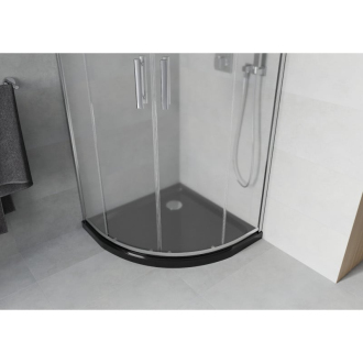 Sprchovací kút Mexen Rio polkruhový 90 x 90 cm, mráz, chróm + sprchová vanička plochá, čierna - 863-090-090-01-30-4170
