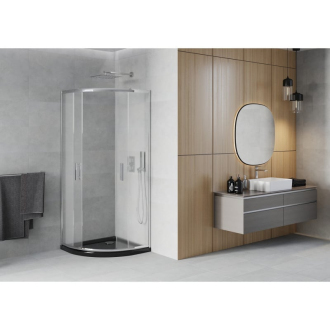Sprchovací kút Mexen Rio polkruhový 90 x 90 cm, mráz, chróm + sprchová vanička plochá, čierna - 863-090-090-01-30-4170