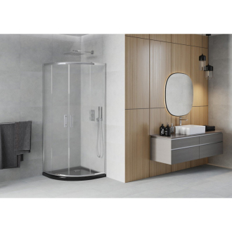 Sprchovací kút Mexen Rio polkruhový 90 x 90 cm, mráz, chróm + sprchová vanička plochá, čierna - 863-090-090-01-30-4170