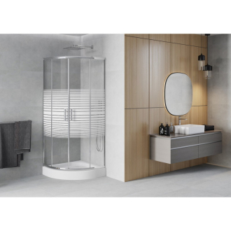 Sprchovací kút Mexen Rio polkruhový 70 x 70 cm, mráz, chróm + sprchová vanička Rio, biela - 863-070-070-01-20-4710