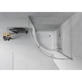 Sprchovací kút Mexen Rio polkruhový 70 x 70 cm, mráz, chróm + sprchová vanička Rio, biela - 863-070-070-01-20-4710