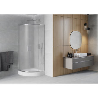Sprchovací kút Mexen Rio polkruhový 90 x 90 cm, pruhy, chróm + sprchová vanička Rio, biela - 863-090-090-01-30-4710