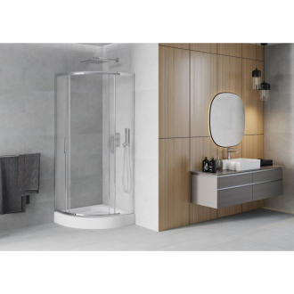 Sprchovací kút Mexen Rio polkruhový 90 x 90 cm, pruhy, chróm + sprchová vanička Rio, biela - 863-090-090-01-30-4710