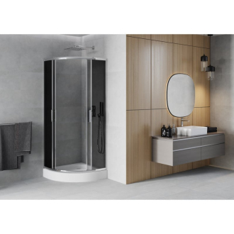 Sprchovací kút Mexen Rio polkruhový 90 x 90 cm, grafit, chróm + sprchová vanička Rio, biela - 863-090-090-01-40-4710