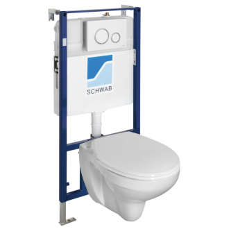 Závesné WC TAURUS s podomietkovou nádržkou a tlačidlom Schwab, biela LC1582-SET5