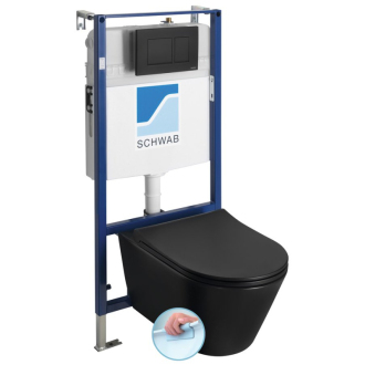 Závesné WC AVVA Rimless s podomietkovou nádržkou a tlačidlom, čierna mat 100314-110-SET5