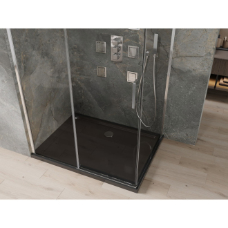 Mexen Omega výsuvná sprchová kabína 120 x 90 cm, transparentná, chróm + plochá sprchová vanička, čierna - 825-120-090-01-00-4070