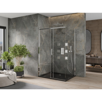 Mexen Omega výsuvná sprchová kabína 120 x 90 cm, transparentná, chróm + plochá sprchová vanička, čierna - 825-120-090-01-00-4070