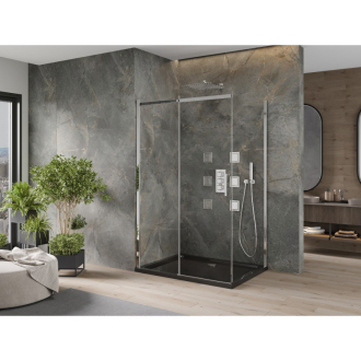 Mexen Omega výsuvná sprchová kabína 120 x 90 cm, transparentná, chróm + plochá sprchová vanička, čierna - 825-120-090-01-00-4070