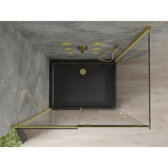 Mexen Omega výsuvná sprchová kabína 120 x 80 cm, priehľadná, zlatá + plochá sprchová vanička, čierna - 825-120-080-50-00-4070G