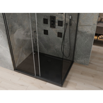 Mexen Omega výsuvná sprchová kabína 100 x 80 cm, priehľadná, čierna + plochá sprchová vanička, čierna - 825-100-080-70-00-4070B