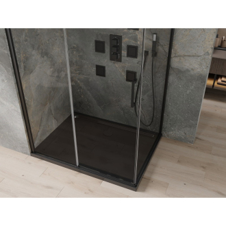 Mexen Omega výsuvná sprchová kabína 100 x 80 cm, priehľadná, čierna + plochá sprchová vanička, čierna - 825-100-080-70-00-4070B