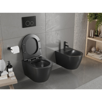 Záchodová misa Mexen Carmen Rimless s pomalým dovieraním tenkým sedadlom, Duroplast, čierna matná - 30881085