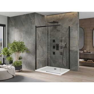 Mexen Omega výsuvná sprchová kabína 110 x 80 cm, transparentná, čierna + plochá sprchová vanička, biela - 825-110-080-70-00-4010B