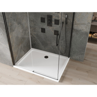 Mexen Omega výsuvná sprchová kabína 120 x 90 cm, transparentná, čierna + plochá sprchová vanička, biela - 825-120-090-70-00-4010B