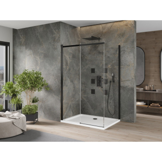 Mexen Omega výsuvná sprchová kabína 120 x 90 cm, transparentná, čierna + plochá sprchová vanička, biela - 825-120-090-70-00-4010B
