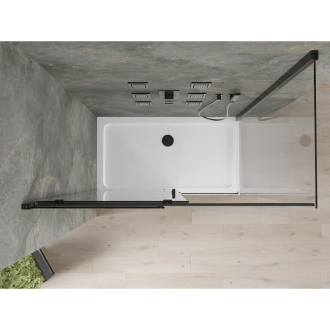 Mexen Omega výsuvná sprchová kabína 130 x 70 cm, priehľadná, čierna + plochá sprchová vanička, biela - 825-130-070-70-00-4010B